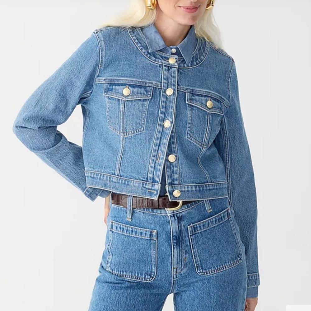 J. CREW Louisa Patch Pocket Lady Jacket in denim, medium indigo wash, 0